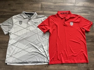 2er Set NIKE Herren XL Golf Poloshirt grau & rot Dri Fit USYS Fußball - Bild 1 von 10