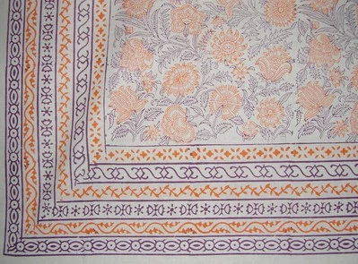 Colcha de algodón tapiz estampado floral de bloques 106" x 70" doble naranja Foto 1 de 2