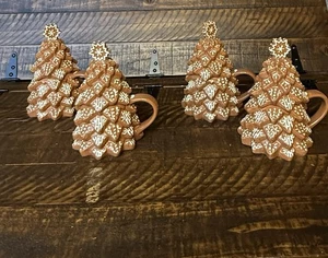 Fienile Ceramica 4 Tazze Albero Pan di Zenzero con Coperchio in Gres Natale Vacanze Nuove! - Foto 1 di 4