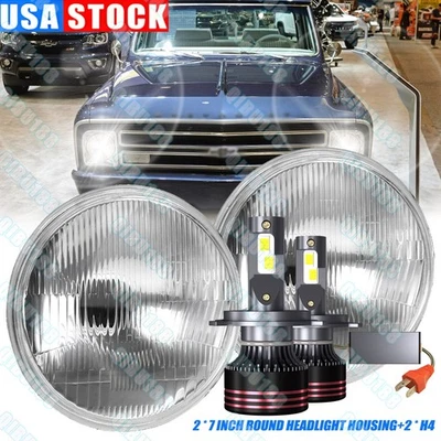 7" LED White Replacement W/ H4 Headlamp Headlights Light Bulbs Pair 6500K - Image 1 of 4
