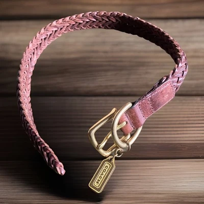 Collar de perro trenzado de cuero marrón Coach grande 18" - 20" Foto 1 de 4