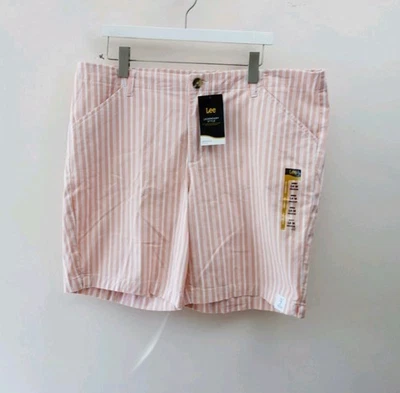 Bermudas Lee para mujer rosa/blanco a rayas 9" entrepierna (18) ¡NUEVAS CON ETIQUETAS! Foto 1 de 4