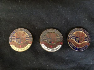 ASA AMATEUR SWIMMING PERSONAL SURVIVAL ENAMEL GOLD SILVER BRONZE BADGES MEDALS - Foto 1 di 2
