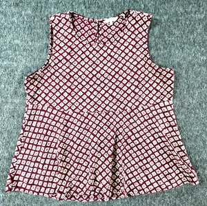 Camicetta Fat Face donna 16 bordeaux canotta senza maniche UK viscosa geometrica babydoll - Foto 1 di 16