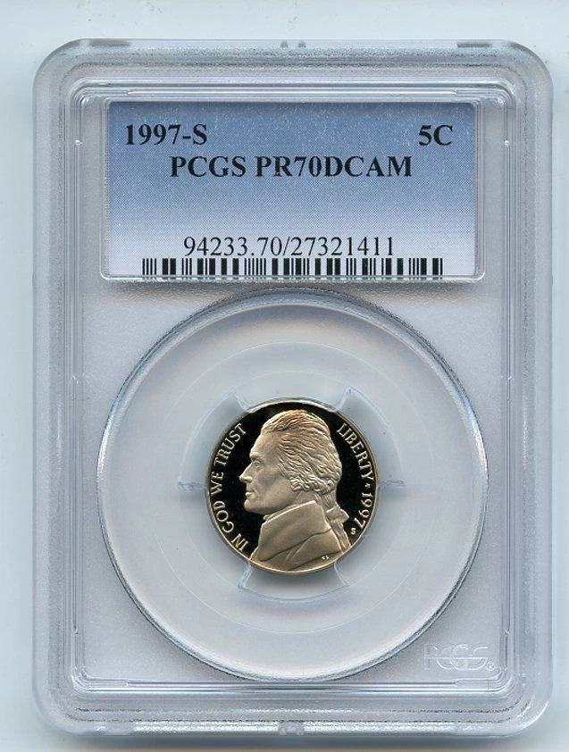 1997 S 5C Jefferson Nickel Proof PCGS PR70DCAM - Image 1 of 1