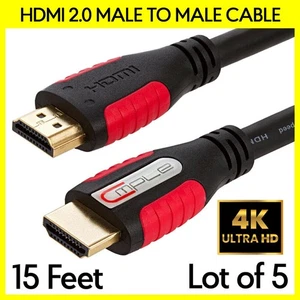 5 x High-Speed HDMI 2.0 Male to Male Cable 15 FT Premium Quality Video Cord 4K - Picture 1 of 4