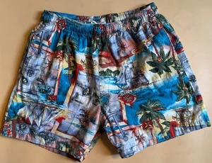 Vtg 80's HAWAIIAN ISLANDS Map Ships Compass Hawaii SURFER Beach Swim Shorts M - Picture 1 of 9