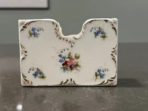Tarjetero vintage pintado a mano Schutz Mark Dep porcelana floral - Imagen 1 de 5