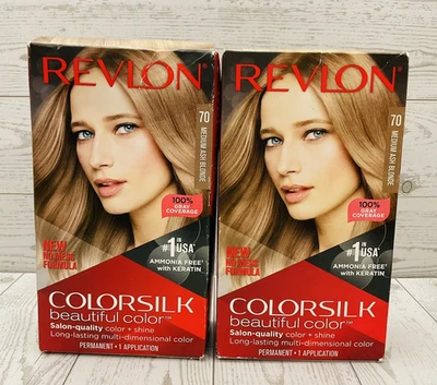 Revlon Colorsilk Permanent Hair Color 3D Dye #70 Medium Ash Blonde (2 Pack) - Image 1 of 4