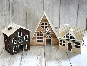 3er Set Deko Mini Holz Hüttenhäuser, neu, Weihnachtsdeko - Bild 1 von 4