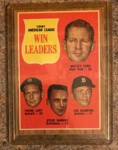 1962 Topps 61 AL Win Leaders #57 Whitey Ford, Lary Barber Jim Bunning NY Yankees