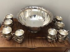 Vintage Fluted Scalloped Pilgrim Silverplate Punch Bowl and 24 Handled Cups