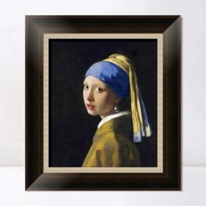 Framed Canvas Wall Art Girl with a Pearl Earring by Johannes Vermeer 28"x32" - Picture 1 of 5