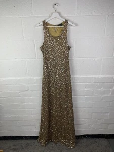 Aftershock London Gold Mesh Sequin Lined Formal Maxi Dress - Size Medium - Picture 1 of 17