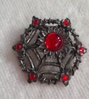 Vintage Miracle Spider Web Brooch With Red Stones And Pin Clasp
