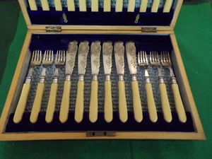 England klassisches Fischbesteck 12 Personen mit Montur in Echtsilber 925er TOP - Bild 1 von 10