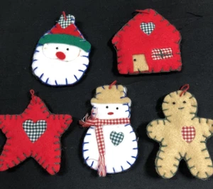 5er Set Filz Weihnachtsschmuck Stern, Weihnachtsmann, Schneemann, Lebkuchenmann, Haus - Bild 1 von 8