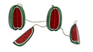 Set of 2 Hanging 2 Part Watermelon Wood Christmas Ornaments - Picture 1 of 6