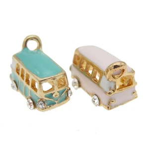 4PCS Mixed Lots 19x12x10mm Enamel School Bus Charms Car Pendant Jewelry Making - Picture 1 of 5
