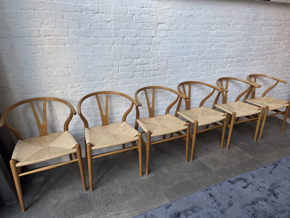 Hans J. Wegner “Wishbone” Chairs in Oak, Carl Hansen & Son 6 Available - Image 1 of 4