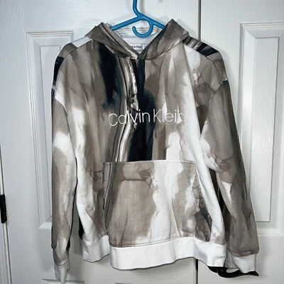 Calvin Klein 休闲版型男女通用大理石套衫连帽衫多色 M 码 — 第 1/4 张图片