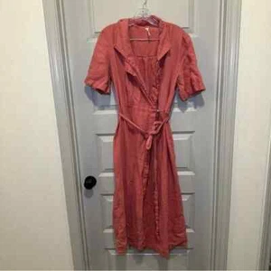 Free People Pink/Coral Short Sleeve Linen Klara Wrap Dress size Medium - Picture 1 of 13
