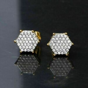 2 Ct Round Cut VVS1/D Diamond Cluster Stud Men's Earrings 14k Yellow Gold Finish