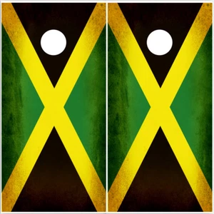 Calcomanía de vinilo Cornhole Board JAMAICAN BANDERAS Beanbag Toss JAMAICA paquete de 2 RSTC - Imagen 1 de 2