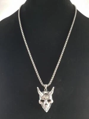 Stainless Steel Horned Skull Demon biker Pendant and necklace Devil - image 1 of 2
