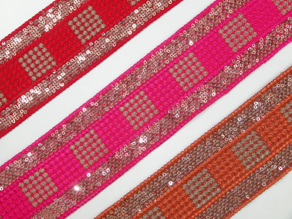 By The Yard Embroidered Trim 2.50" (6.35 cm)wide Braided Sew Jacquard Ribbon T08 - Image 1 of 1