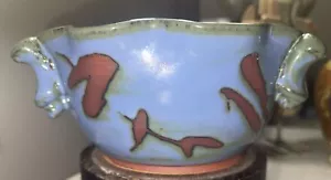 Kunstkeramik Beerenschale blau 3" hoch 6" breit Malcolm Zahnrad signiert 8/99 Kanada - Bild 1 von 6