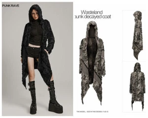 Punk Rave Women Goth Punk Wasteland Punk Decayed Irregular Knitted Trench Coat - Picture 1 of 26