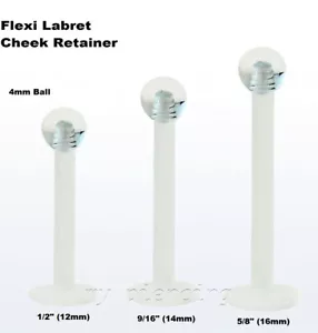 16G 14G Flexibler Labret Wangenhalter mit Klar Acrylkugel 1/2" 9/16" 5/8" - Bild 1 von 2