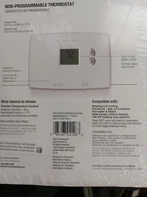 霍尼韦尔 RTHL111B 数字不可编程恒温器 白色 热和交流 — 第 1/2 张图片