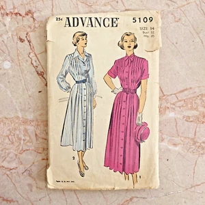 Advance 5109, 40s Dress, Sz 14/32/35, Vintage Sewing Pattern, Cut & COMPLETE - Picture 1 of 2