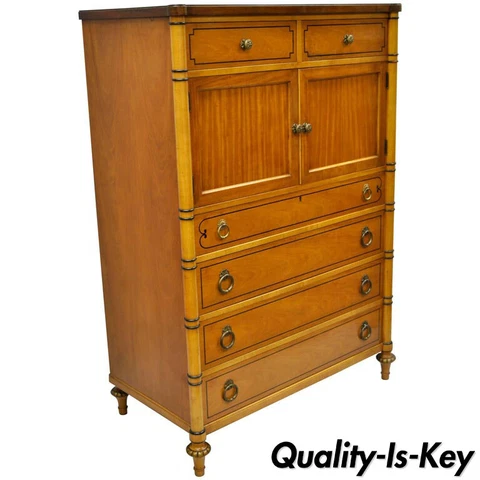 Kittinger Satinwood & Rosewood French Regency Style Tall Chest Dresser Cabinet Cover