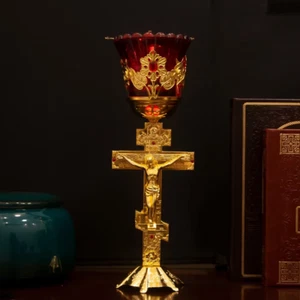Church Candle Holder Table Decor with Traditional Orthodox Jesus Design Metal St - Picture 1 of 14