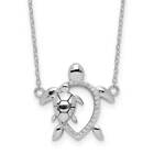 Sterling Silver Rhodium-Plated Polished Cz Turtles 16" Necklace With 2"