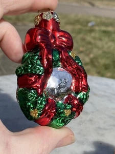 THOMAS PACCONI Ornaments HandBlown Glass 3 Pc Set Color Mcm Wreath Stocking Vtg - Picture 1 of 13