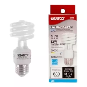 Satco S7218 13W T2 Ultra Mini Spiral Light Bulb Screw-In 4100K Fluorescent Bulb - Picture 1 of 5