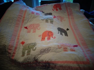 Edredón Pottery Barn Kids Harper Elephant cuna niño pequeño mono rosa claro SG Nuevo Foto 1 de 2