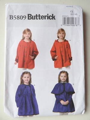 Butterick B5809  pattern Girts Coat w/ optional hood / cape  Ages 6 - 8 yrs NEW - Image 1 of 3