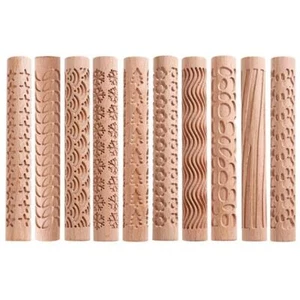 Wooden Rolling Pins Embossed with Christmas Theme Pattern Gift for Baking Tool - Picture 1 of 21