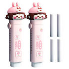 2Pcs With Replacements Retractable Eraser Pen Push Pull Drawing Cute Cartoon
