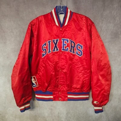 Chaqueta De Colección Años 80 90 Starter NBA Philadelphia 76ers Sixers Roja Satén Para Hombres M Foto 1 de 4
