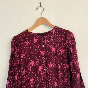 Joules Dress UK 12 Burgundy Pink Leopard Print Star Dress Midi Long Christmas - Picture 1 of 16