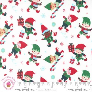 Moda HELLO HOLIDAYS 35371 11 White Multi Elves ABI HALL Quilt Fabric CHRISTMAS - Picture 1 of 6
