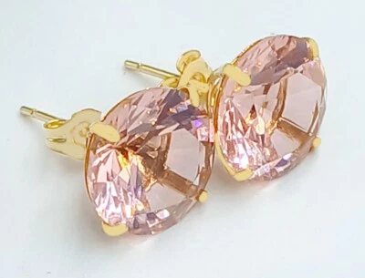 GENUINE 9.88 Cts MORGANITE STUD EARRINGS 14K YELLOW GOLD - Free Appraisal  -NWT - Image 1 of 4