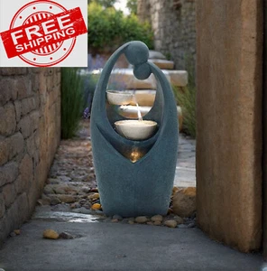 Solar Powered Garden Water Feature with LED Lights Outdoor Water Fountain - Picture 1 of 9