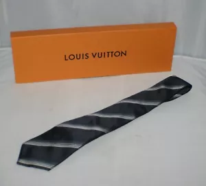 Louis Vuitton LV Authentic Men's Silk Navy Blue Stripe Designer Tie Italy W/ BOX - Picture 1 of 9